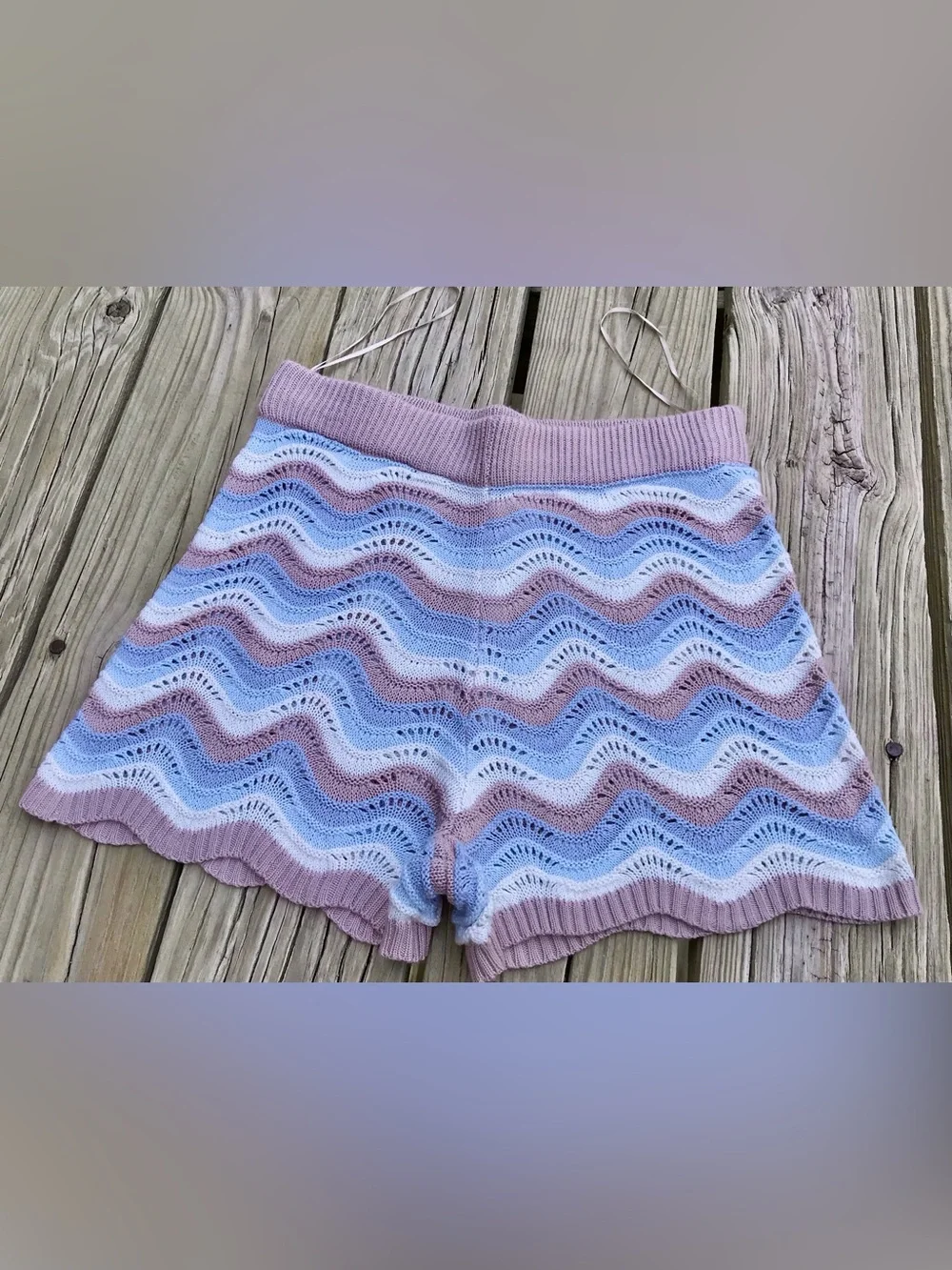 Ladies L NO COMMENT Chevron Stripe Woven Knit Swit Sweater Shorts